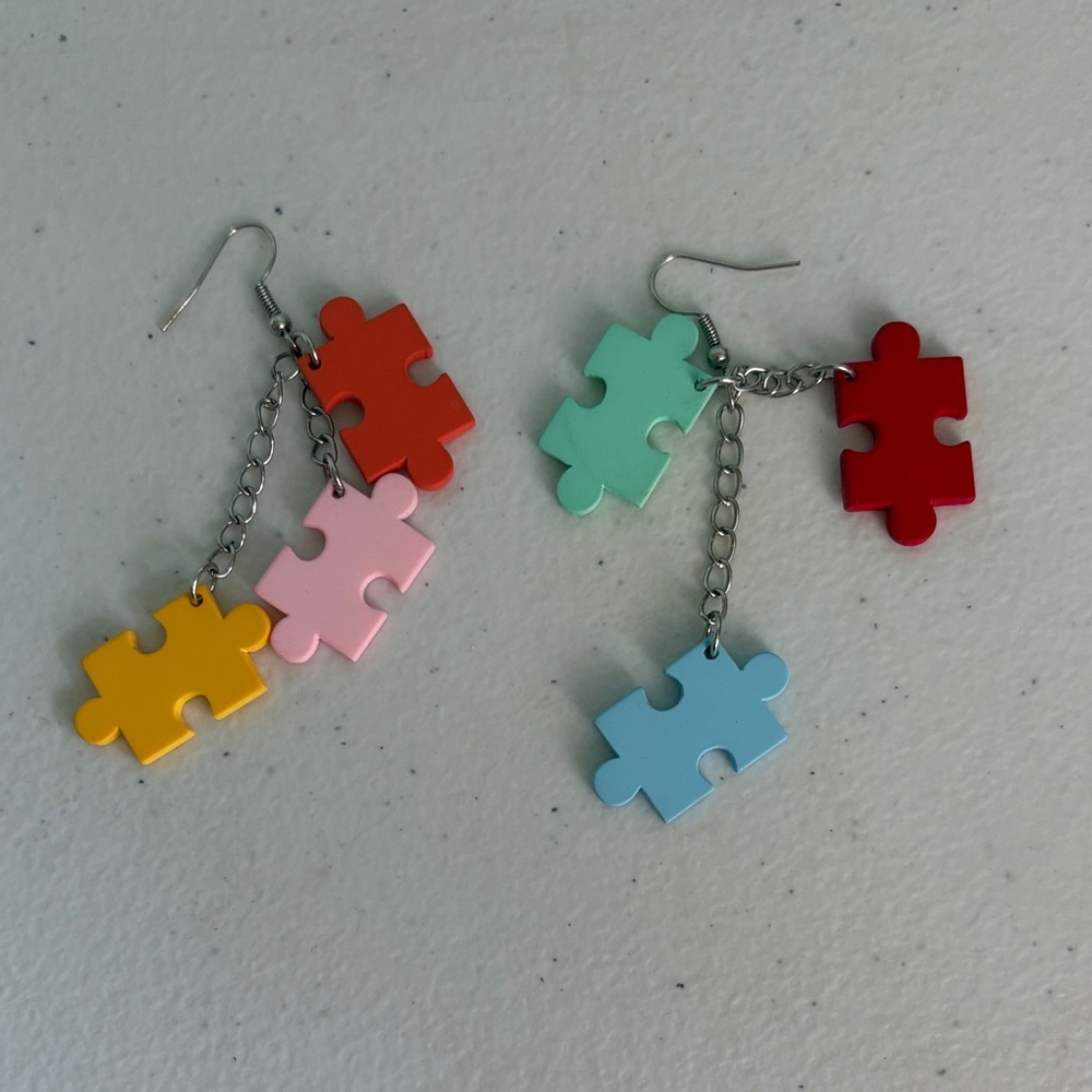 Colorful Novelty Puzzle Piece Dangle Earrings Multicolor